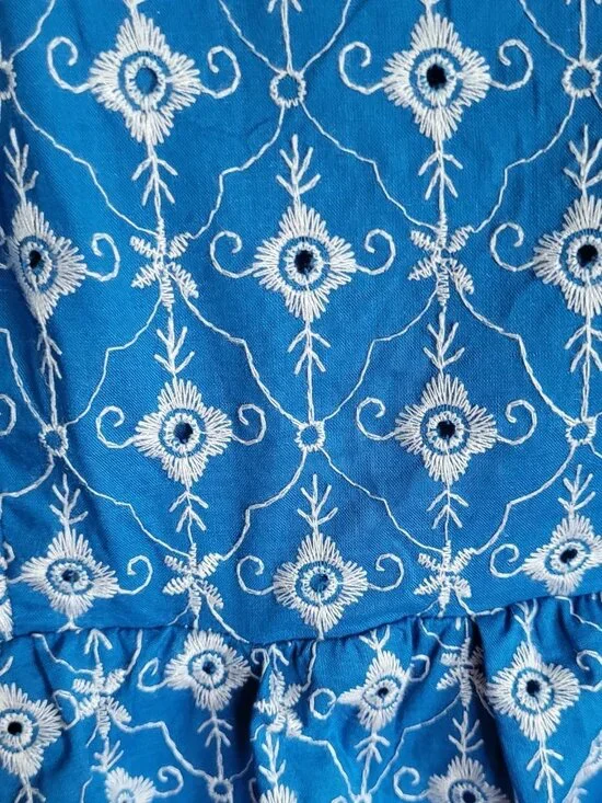 Rhode x Target Blue Embroidered Eyelet Cotton Puff Sleeve Mini Dress Womens L - Picture 5 of 12